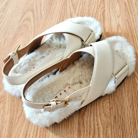 Marni Fussbett Leather and Shearling Slingback Women's Sandals Size EU 40 - Picture 8 of 16